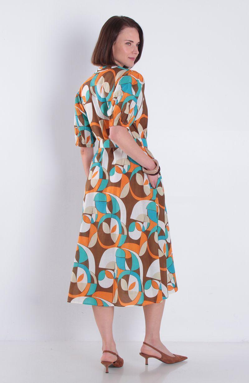 Vestido Estampado Manga Corta Con Cinturon Escote V-6