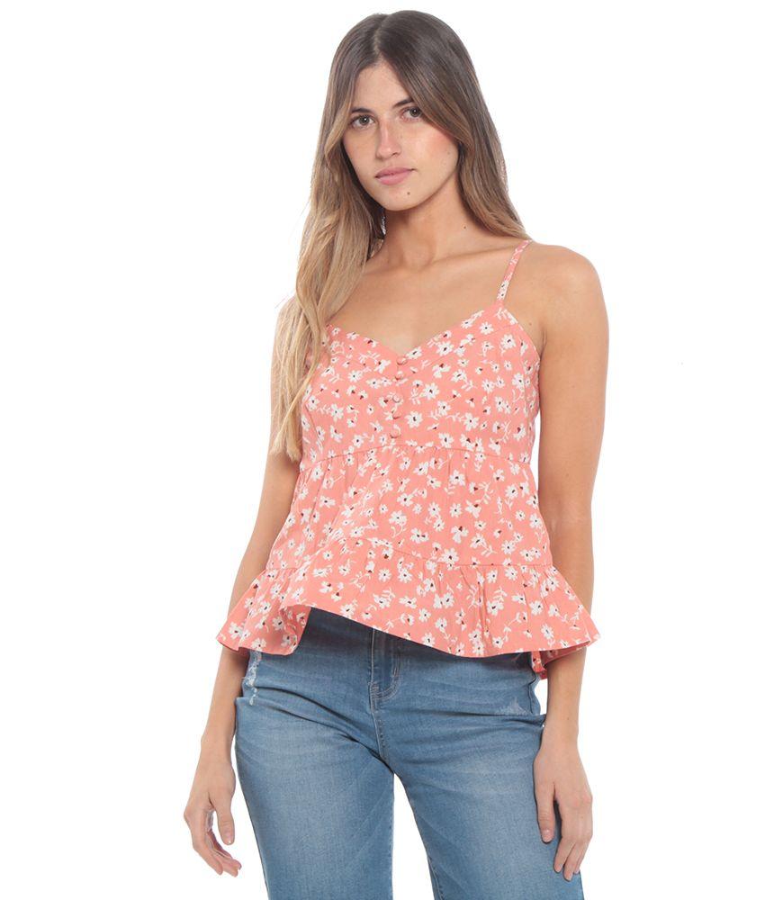 Blusa S/m Tirantes Ajustable Estampada Con Volantes Detalle De Botones-0