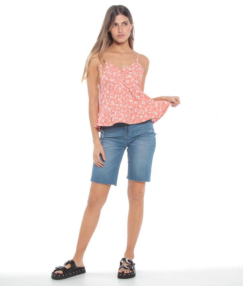 Blusa S/m Tirantes Ajustable Estampada Con Volantes Detalle De Botones-1