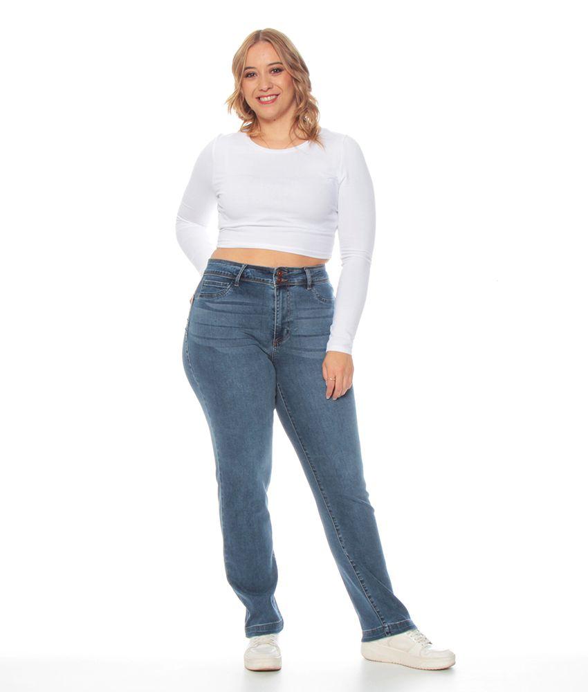 Jeans Recto Tiro Alto Push Up Pretina Media Dos Botones-5