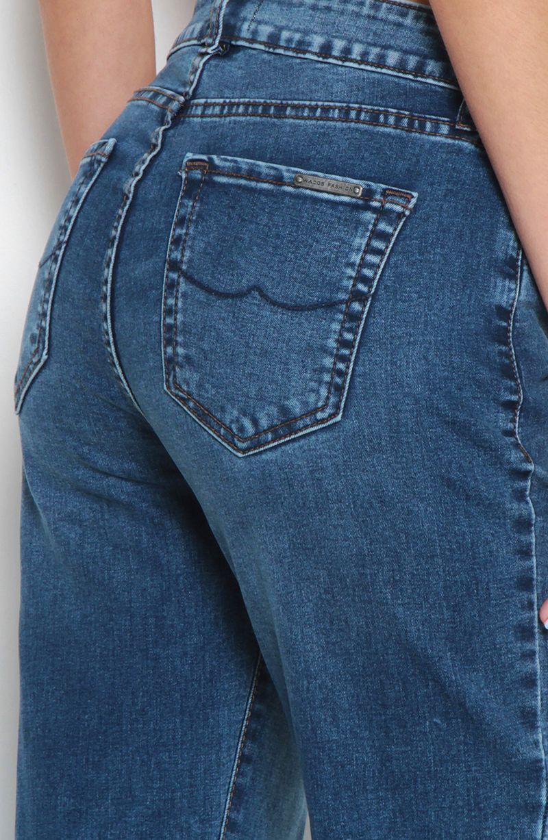 Jeans Basico Recto Tiro Alto Pretina  Un Boton-1