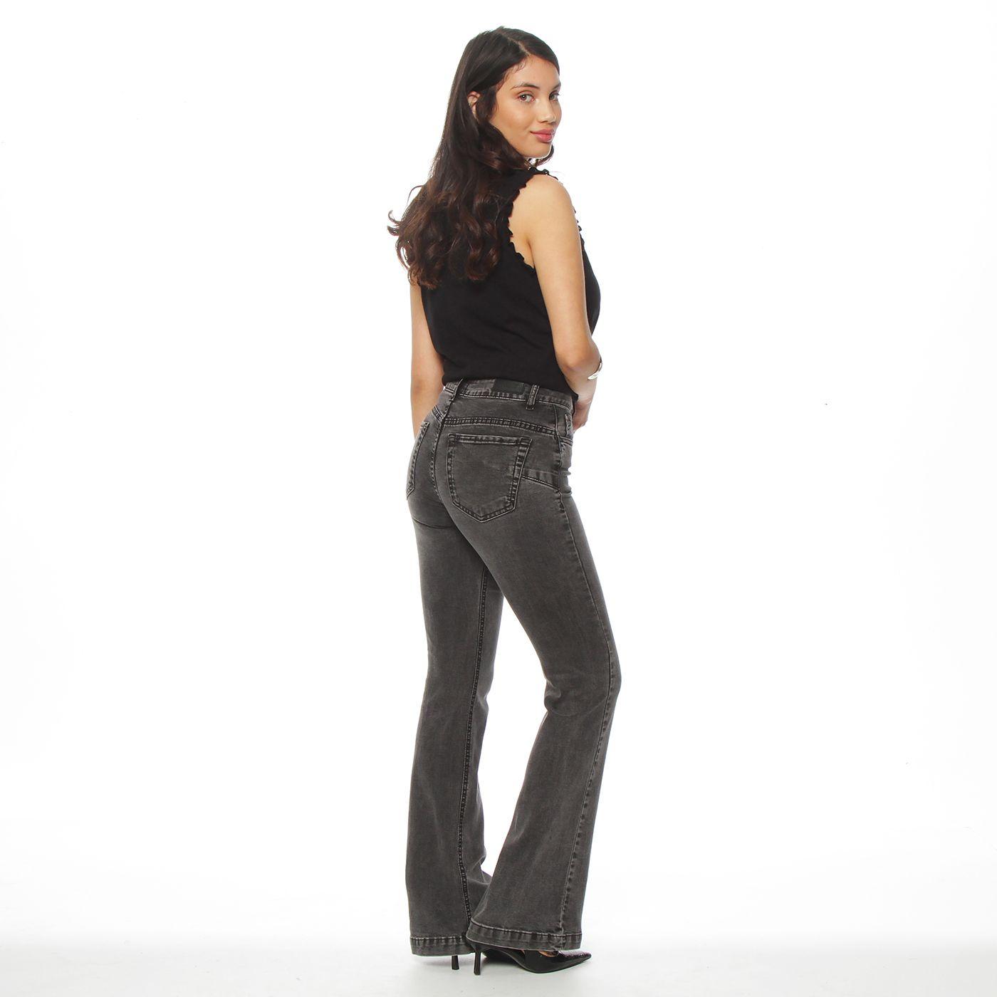 Jeans Flare Tiro Alto  Pretina Basica 1  Boton-5