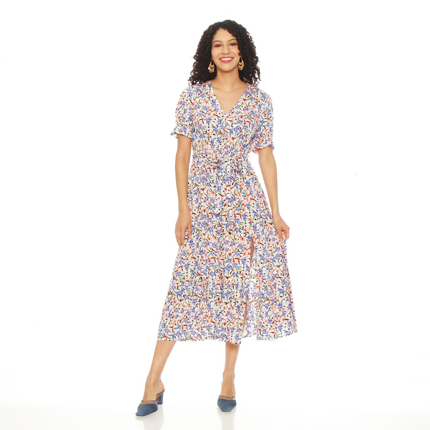 Vestido Estampado  Manga Corta Escote V-2