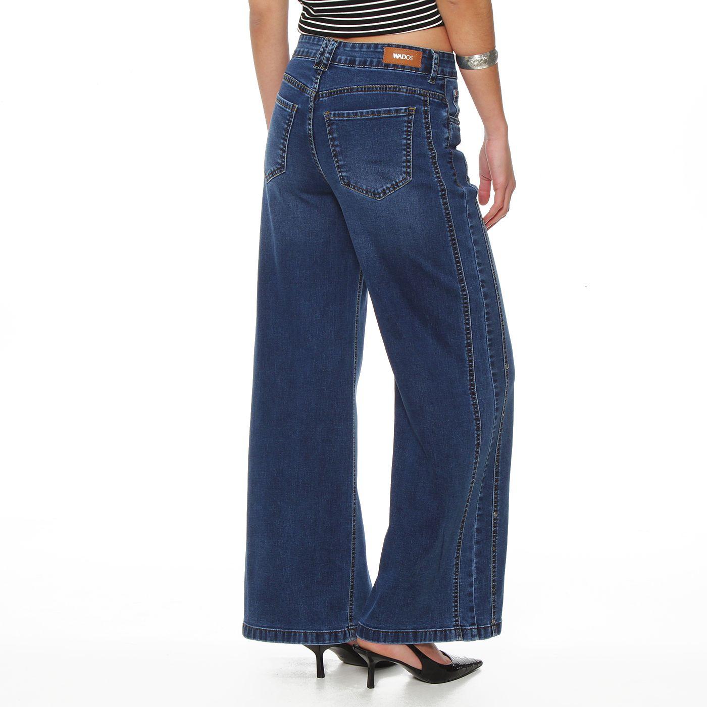 Jeans Wide Leg Tiro Alto Costadillo Pretina Basica 1 Boton Tachas-2