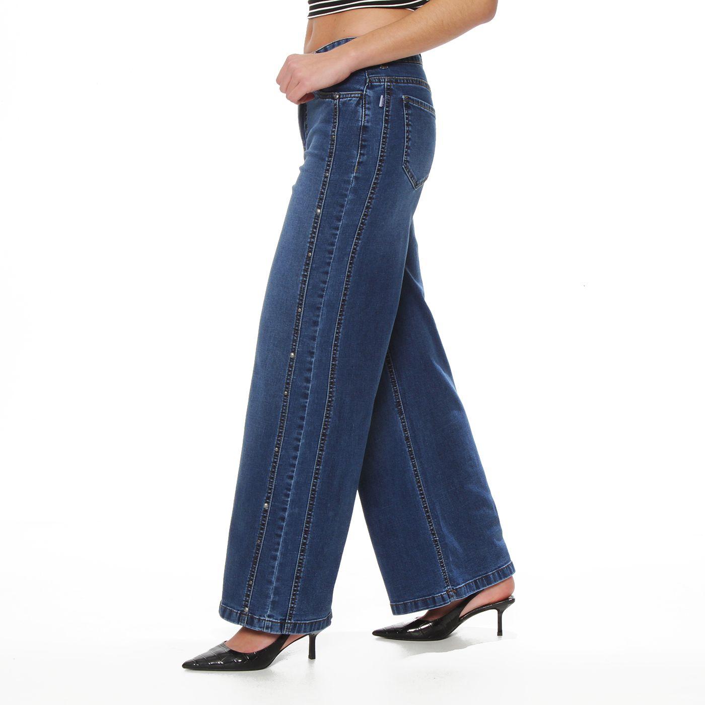 Jeans Wide Leg Tiro Alto Costadillo Pretina Basica 1 Boton Tachas-3