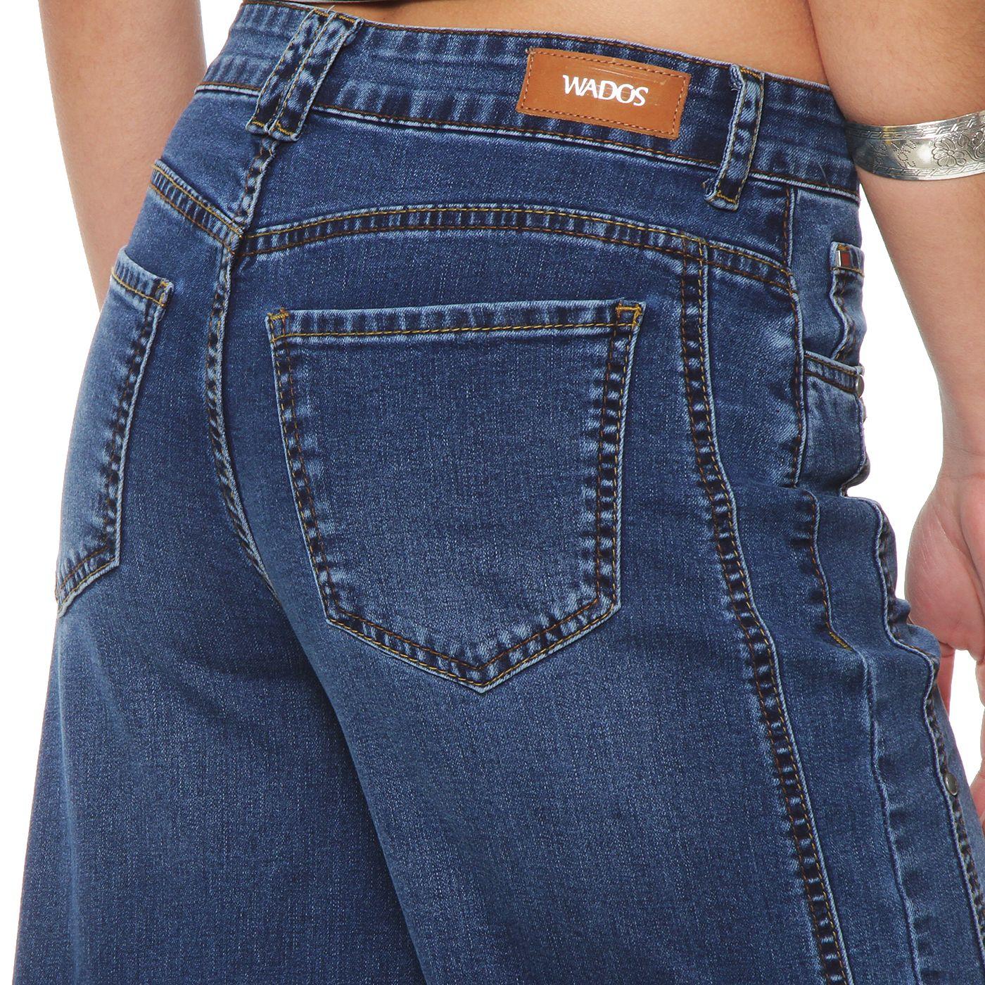 Jeans Wide Leg Tiro Alto Costadillo Pretina Basica 1 Boton Tachas-6