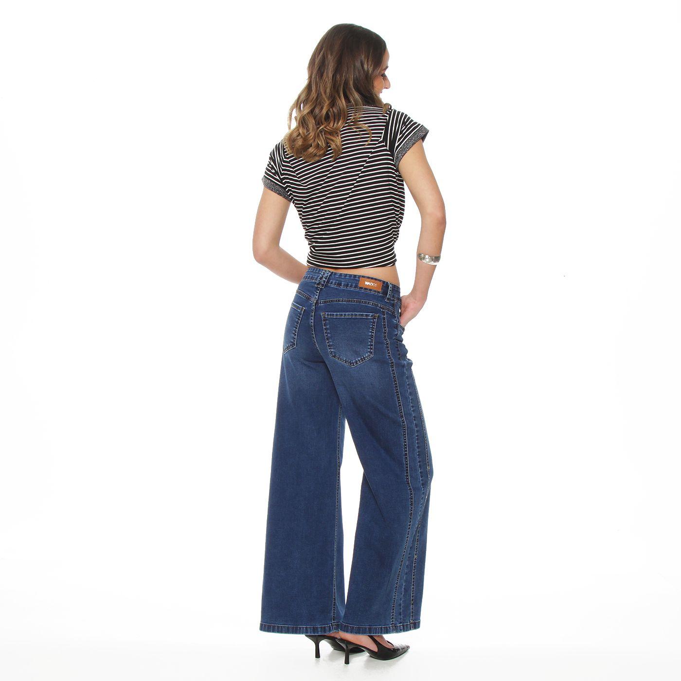 Jeans Wide Leg Tiro Alto Costadillo Pretina Basica 1 Boton Tachas-7