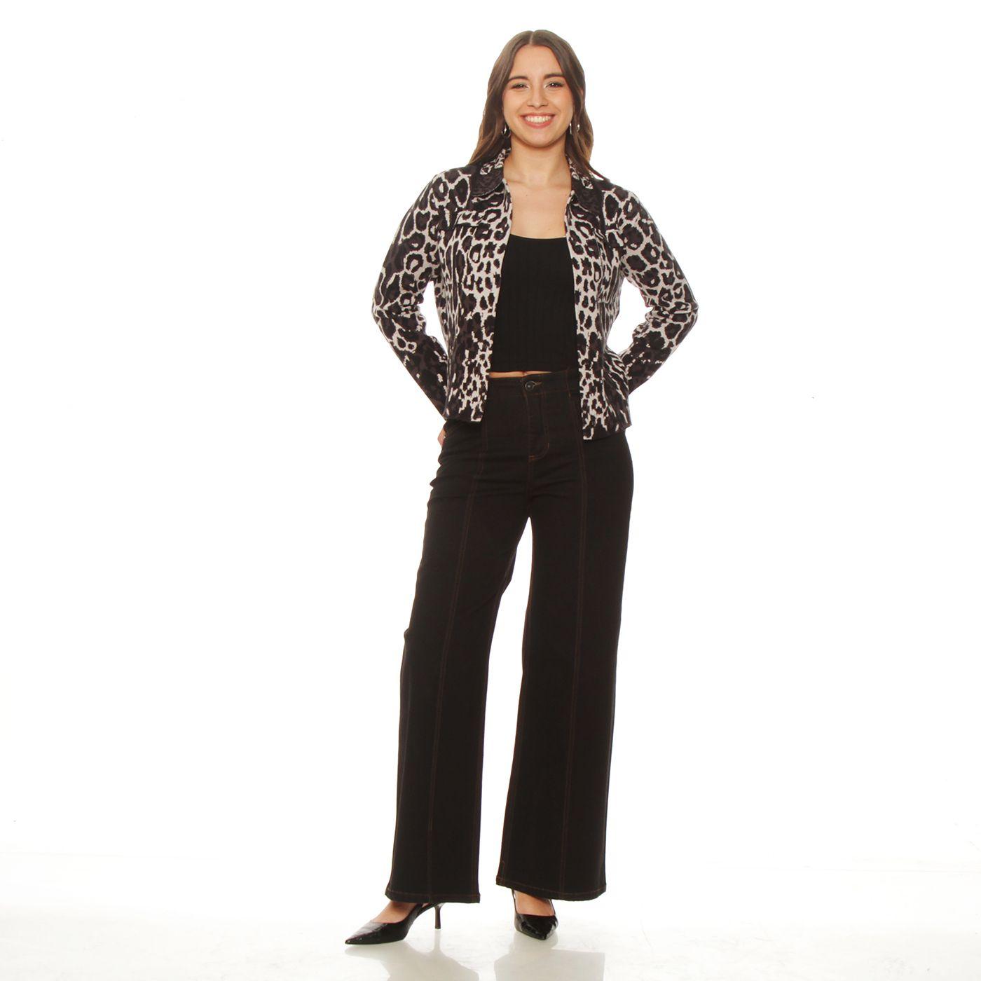 Chaqueta Animal Print Manga Larga Botonado En Delantero-1