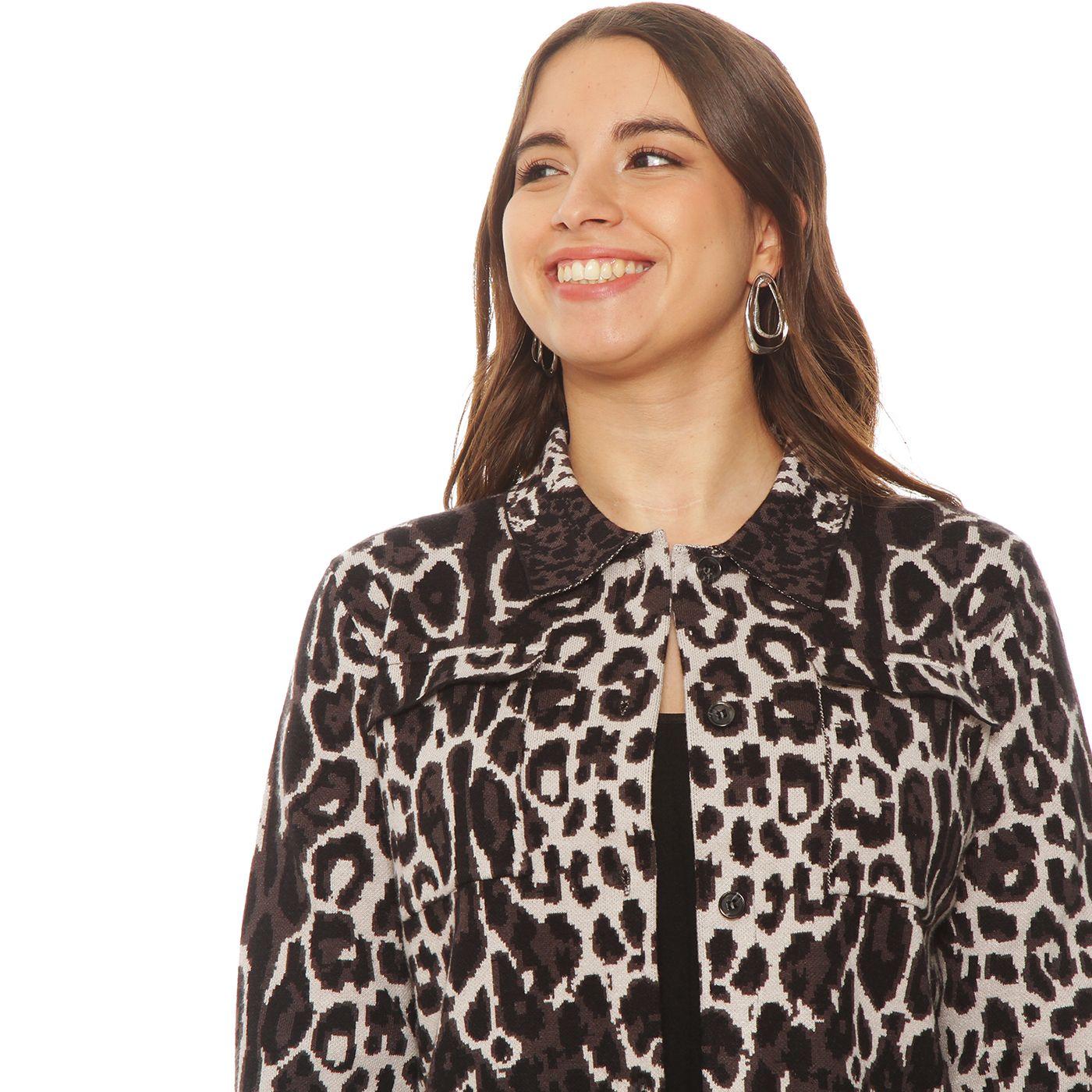 Chaqueta Animal Print Manga Larga Botonado En Delantero-4