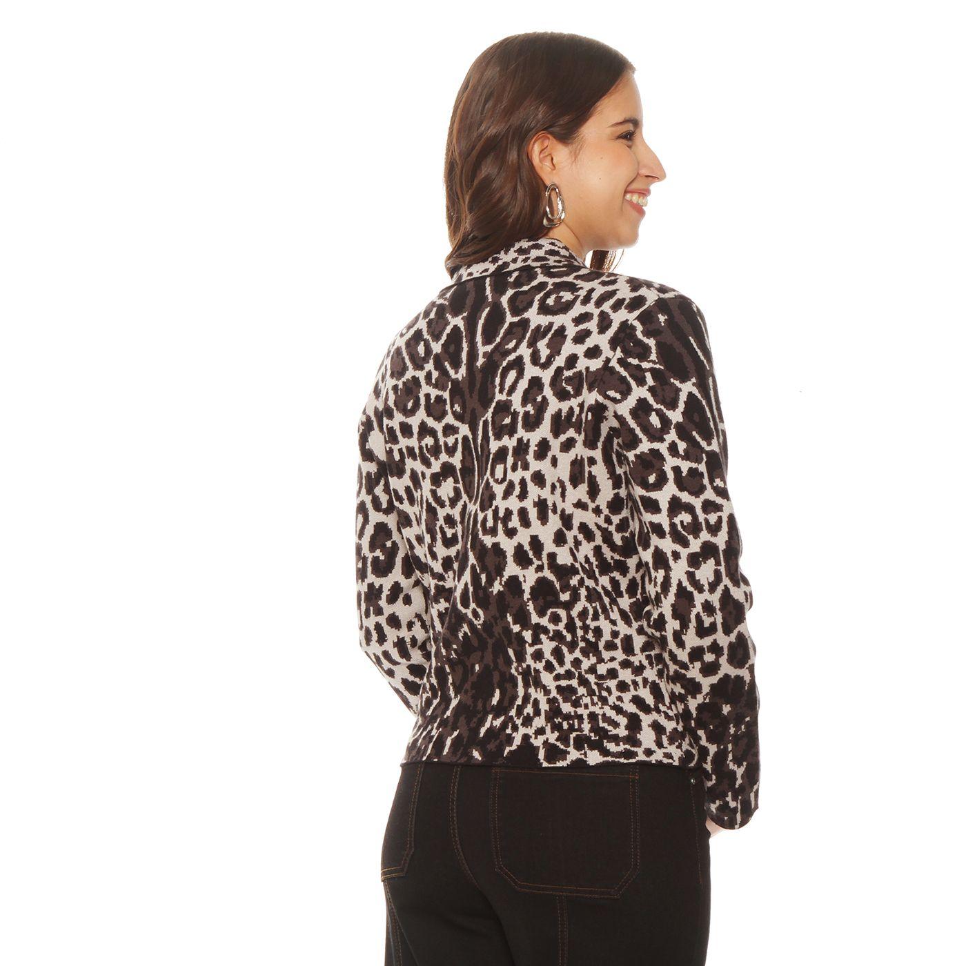 Chaqueta Animal Print Manga Larga Botonado En Delantero-5