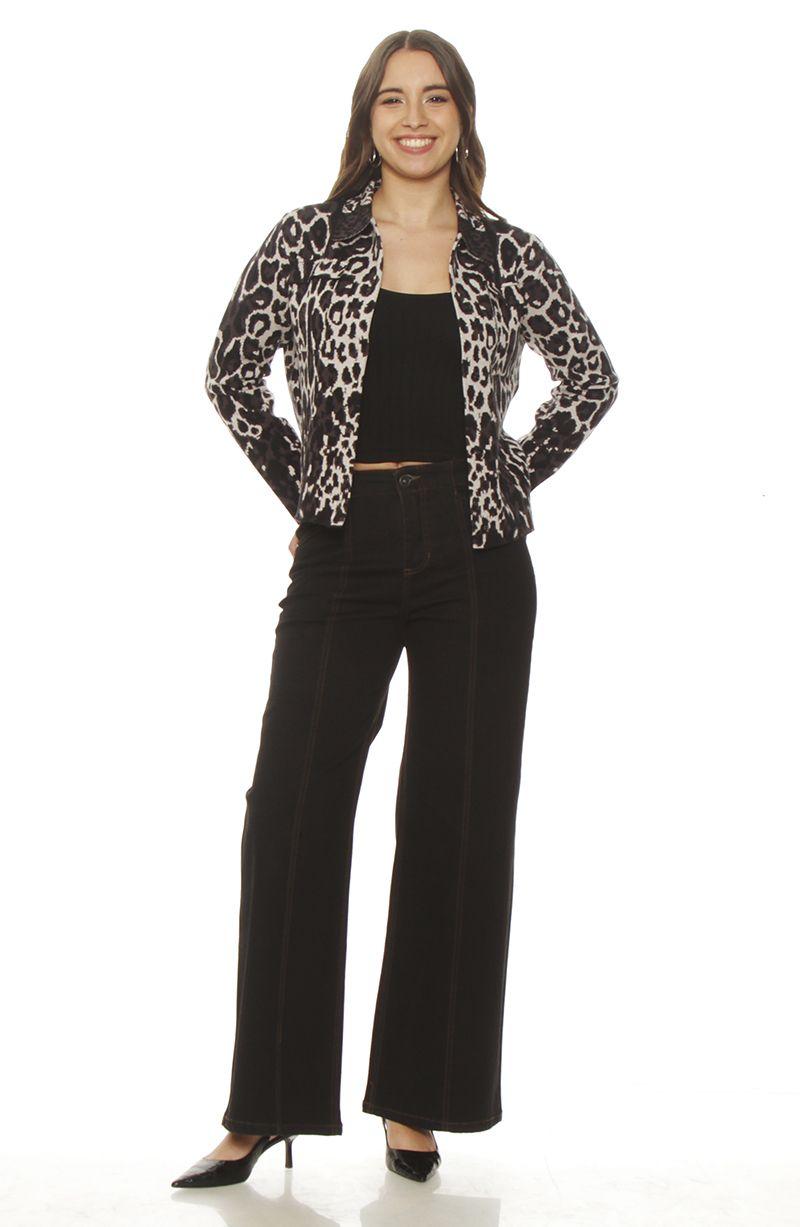 Chaqueta Animal Print Manga Larga Botonado En Delantero-5
