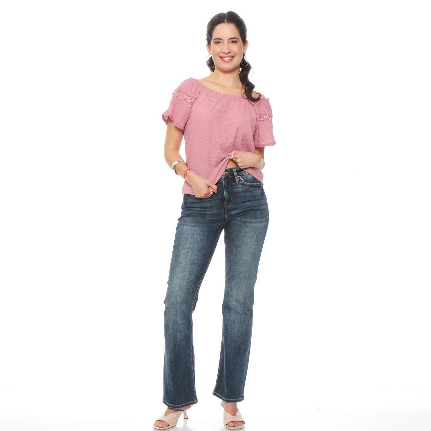Blusa Manga Corta Solida Escote Redondo Elasticado-4
