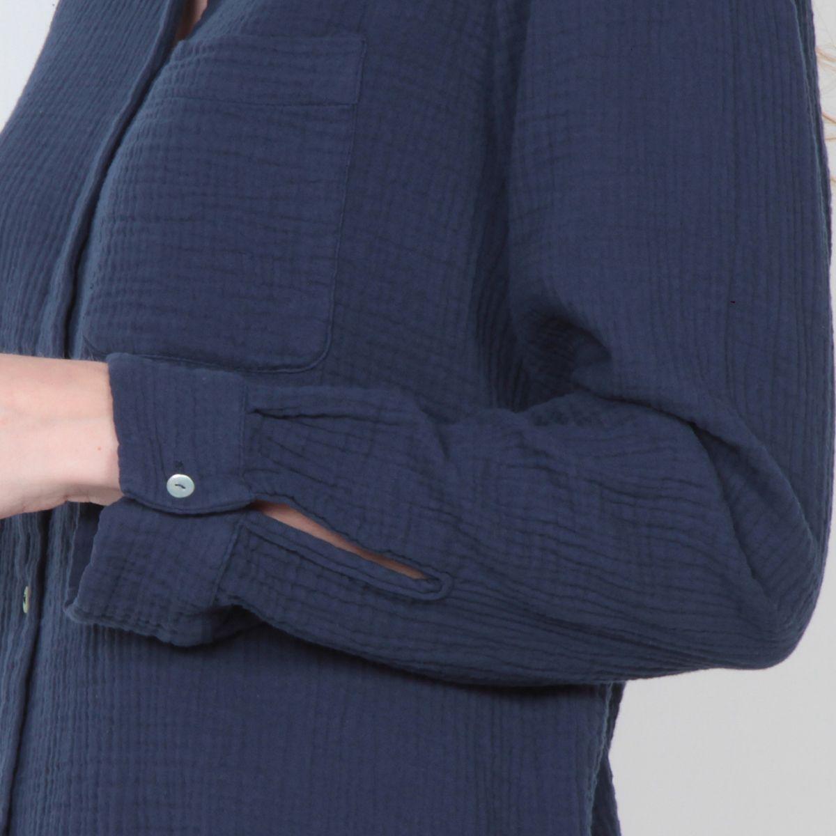 Blusa Manga Larga Solida Cuello Camisero Bolsillo Delantero-2