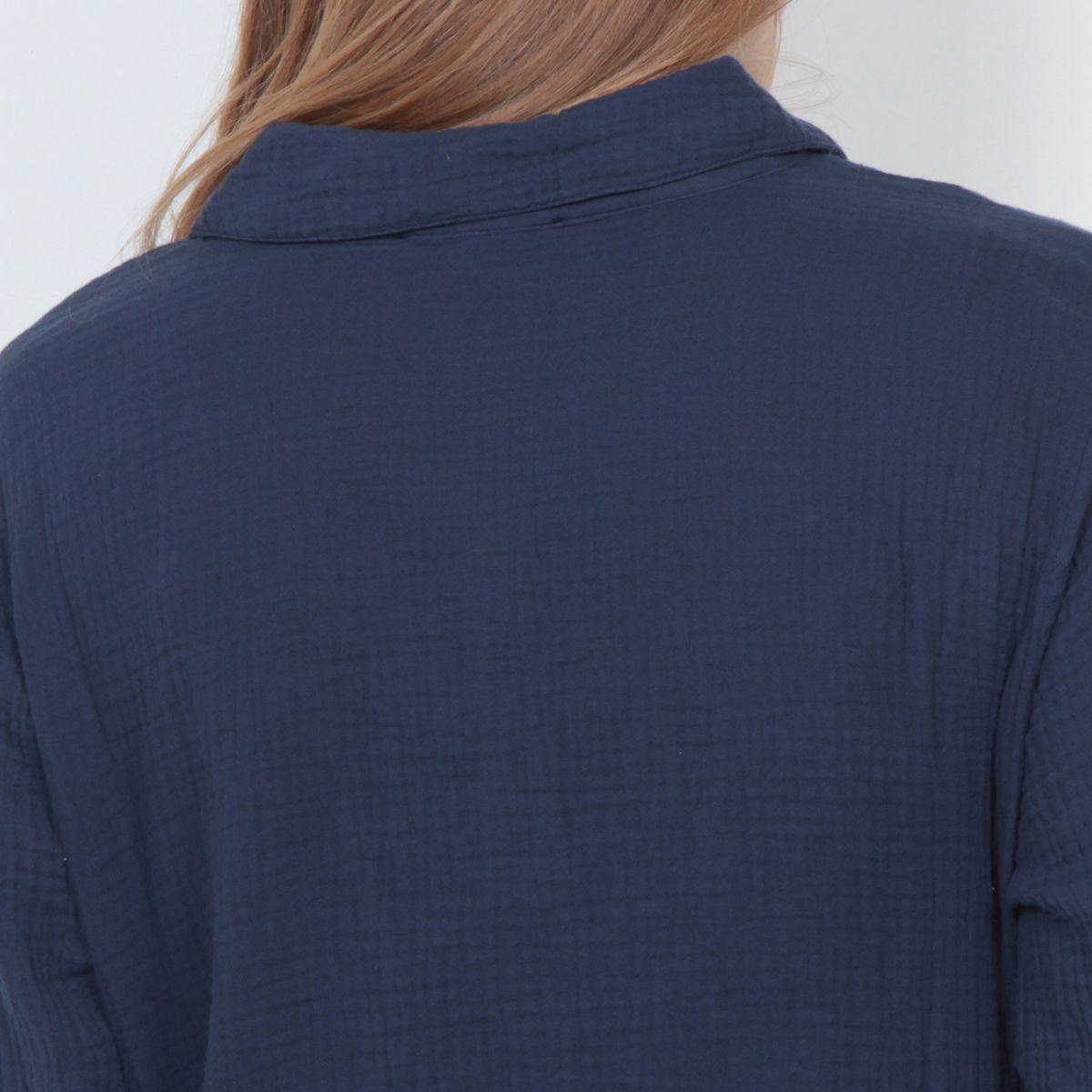 Blusa Manga Larga Solida Cuello Camisero Bolsillo Delantero-5