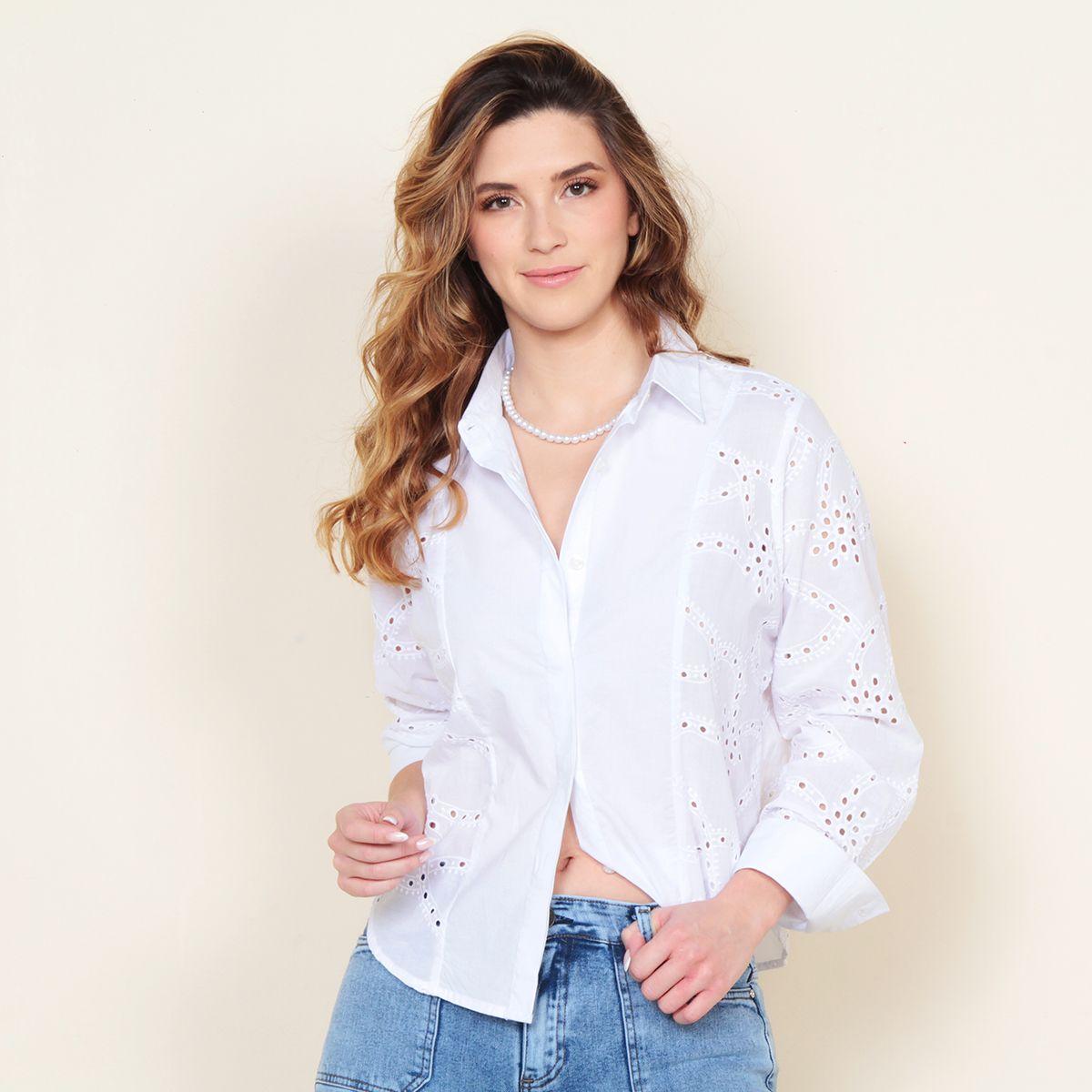 Blusa Abotonada Manga Larga Schiffli-4