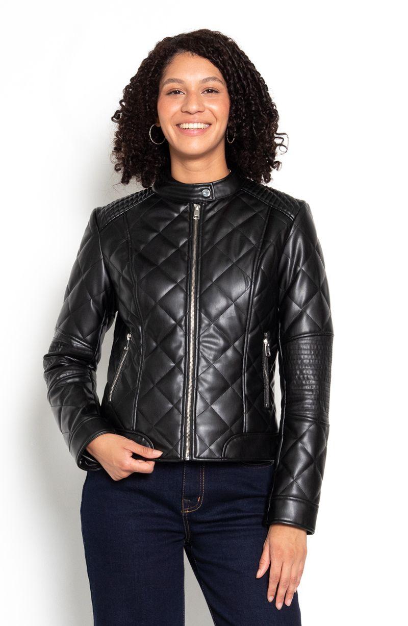 Chaqueta Manga Larga Ecocuero Diamond Con Bolsillos-0