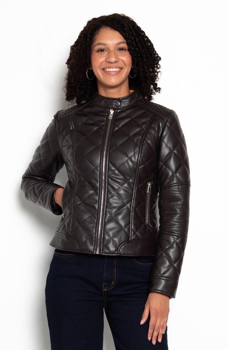 Chaqueta Manga Larga Ecocuero Diamond Con Bolsillos-0