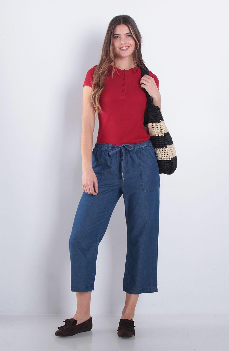 Pantalon Crop Tiro Alto Pretina Elasticada-5
