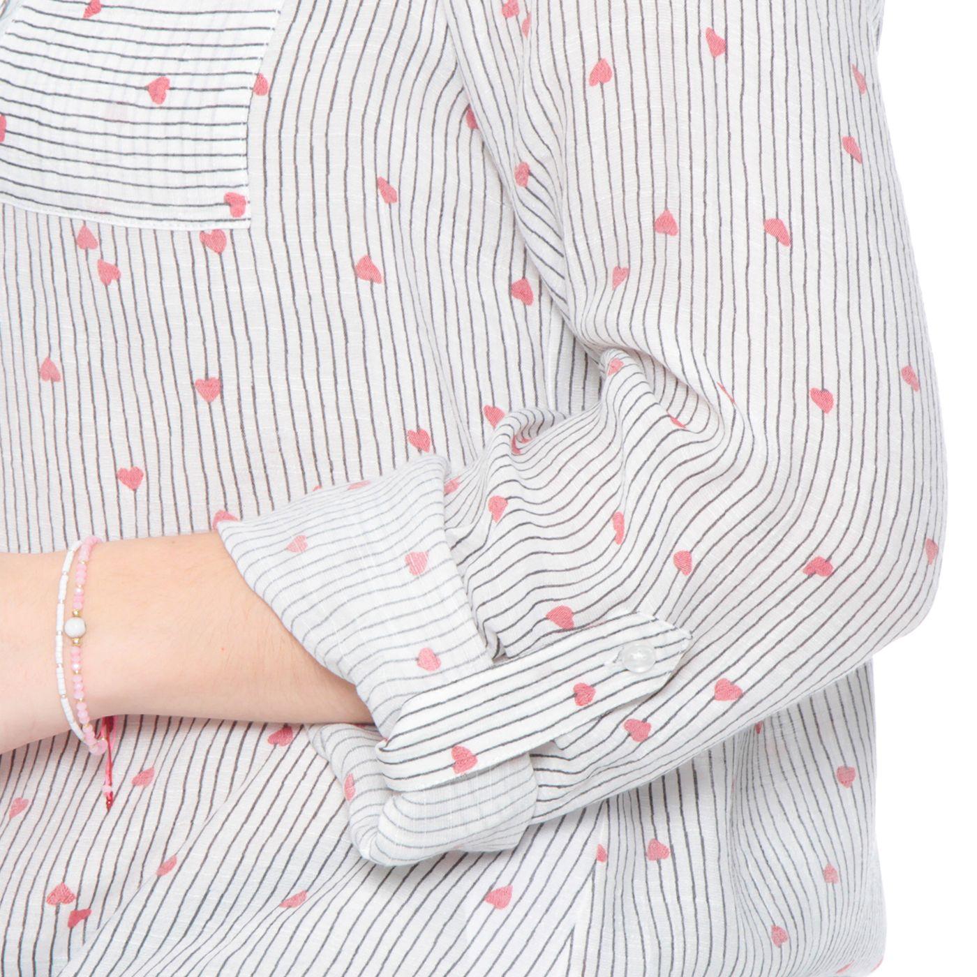 Blusa Manga Larga Estampada Escote V Abotonada En Delantero-3