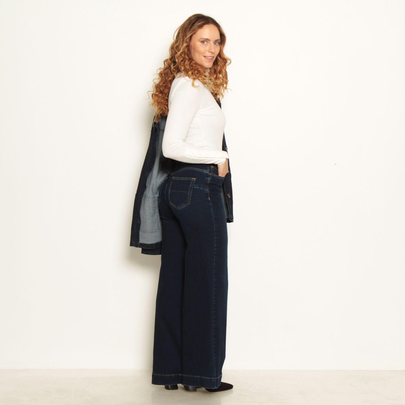 Jeans Wide Tiro   Alto Pretina Basico Un Boton-9