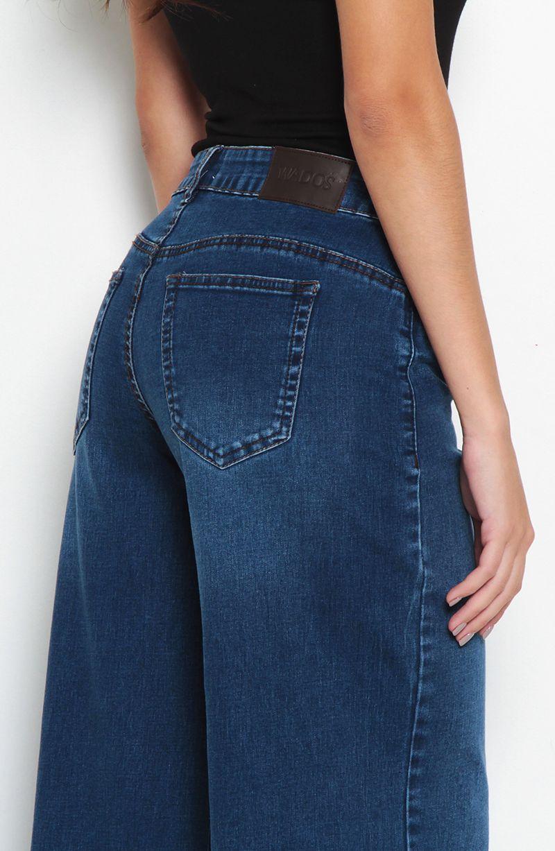 Jeans Wide Tiro   Alto Pretina Basico Un Boton-1