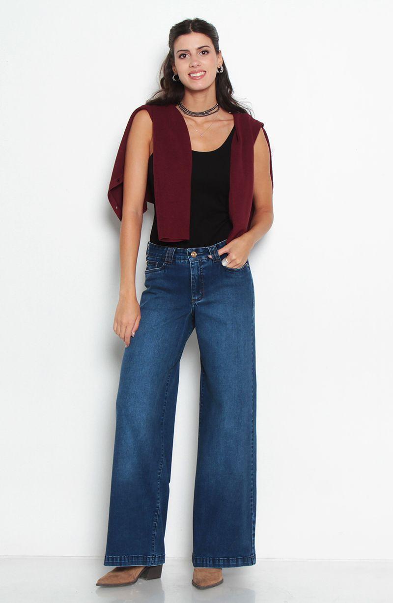 Jeans Wide Tiro   Alto Pretina Basico Un Boton-5