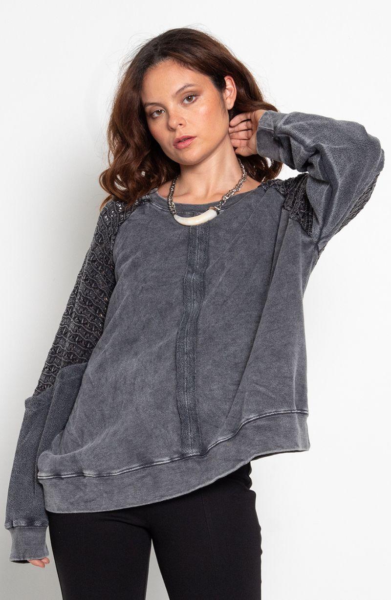 Sweater Acid Wash Manga Larga Escote Redondo Con Textura En Manga-0