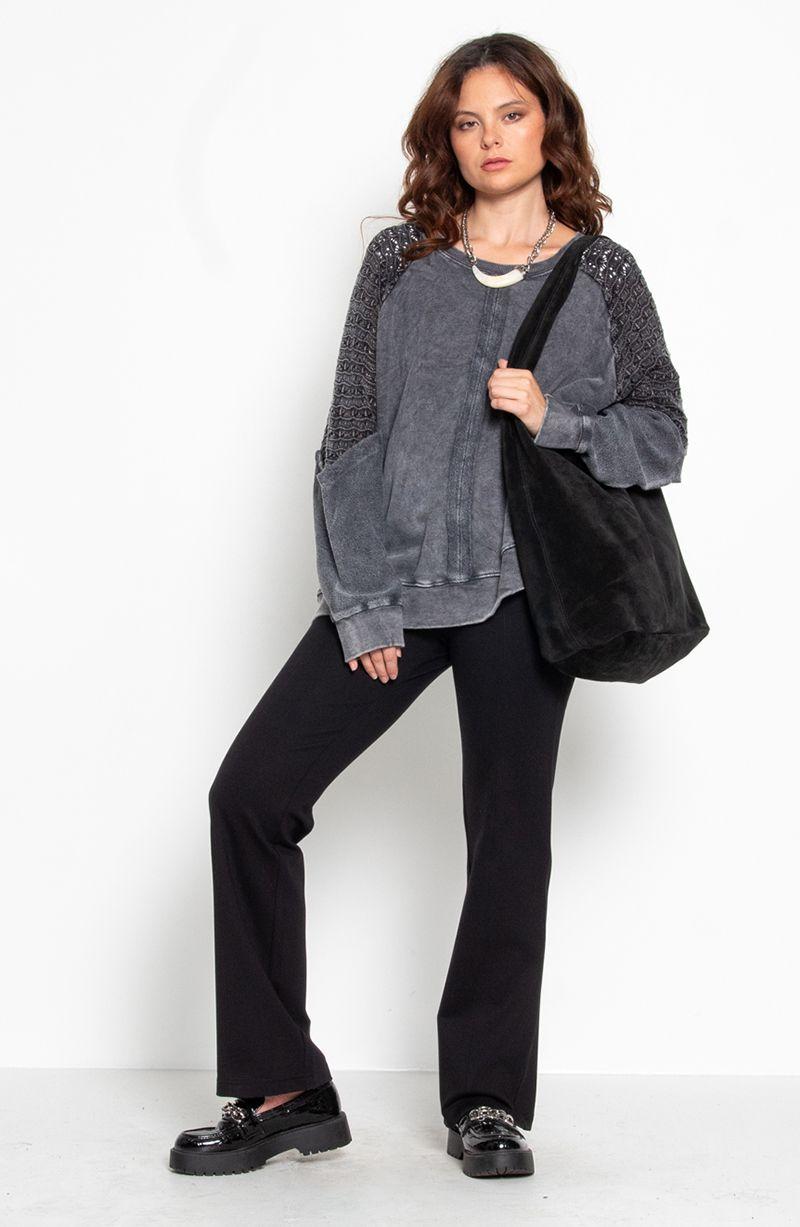 Sweater Acid Wash Manga Larga Escote Redondo Con Textura En Manga-8