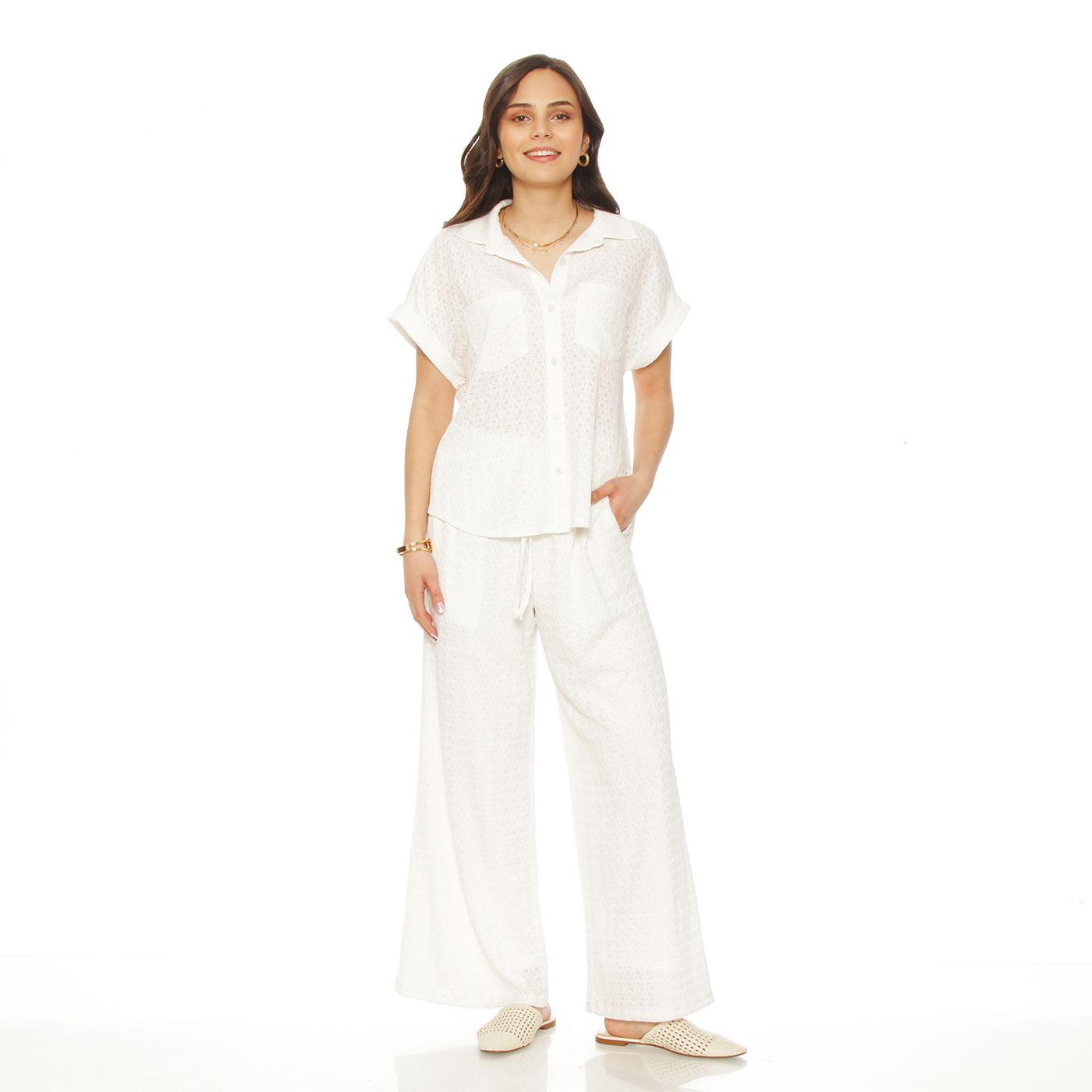 Conjunto Blusa M/c Coin Bolsillo Y Pantalon Wide Leg Tiro Alto-0