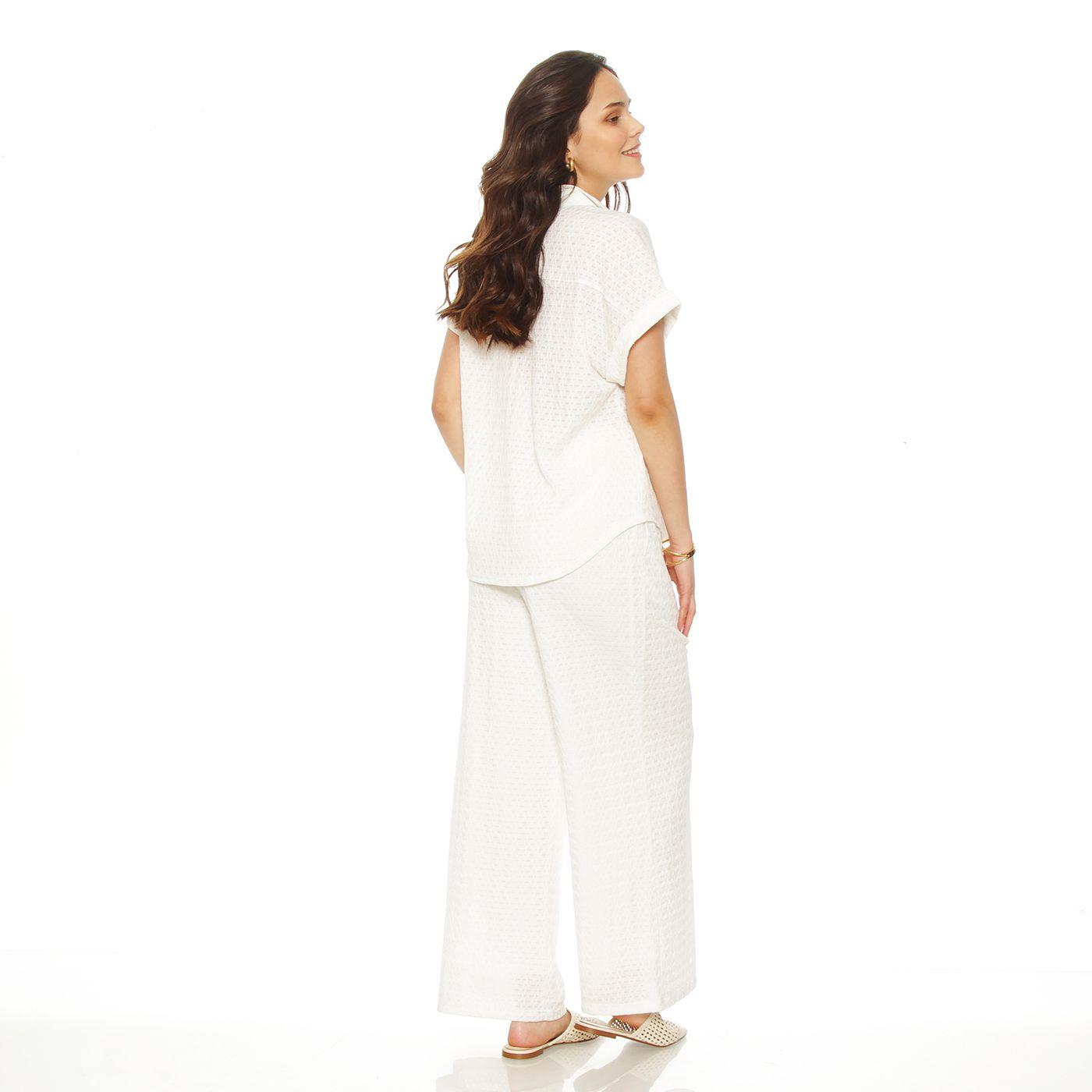 Conjunto Blusa M/c Coin Bolsillo Y Pantalon Wide Leg Tiro Alto-1