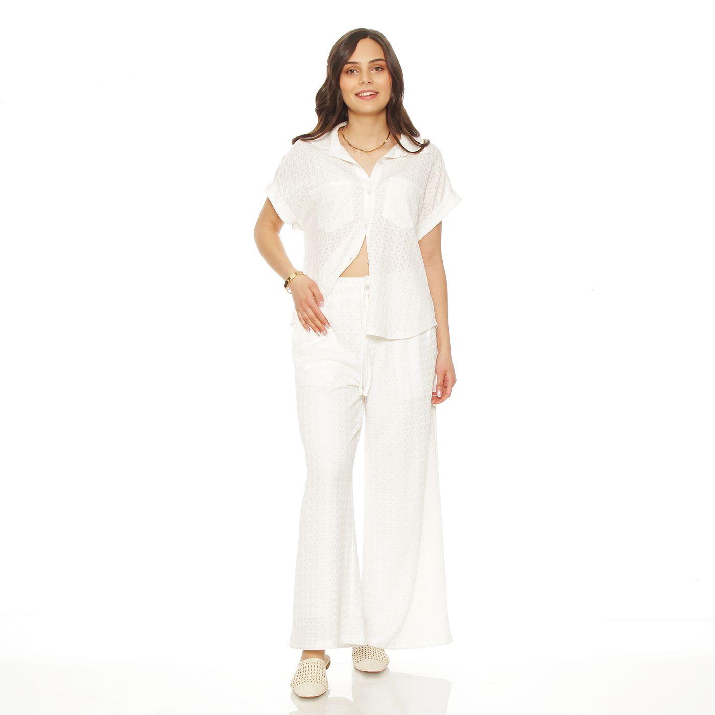 Conjunto Blusa M/c Coin Bolsillo Y Pantalon Wide Leg Tiro Alto-2