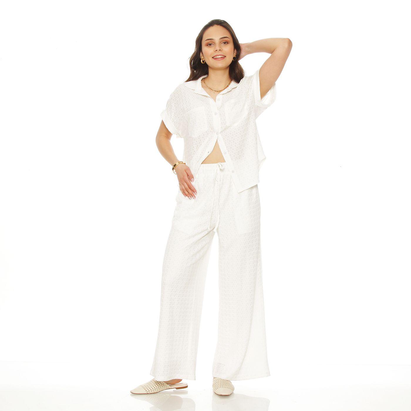 Conjunto Blusa M/c Coin Bolsillo Y Pantalon Wide Leg Tiro Alto-3