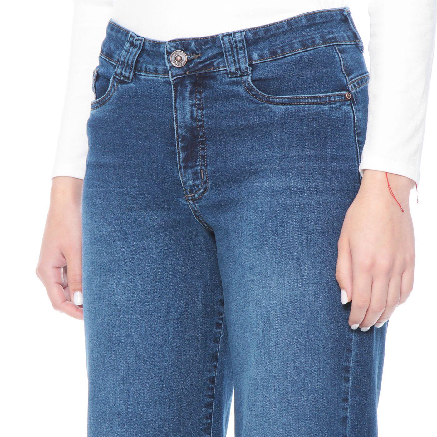 Jeans 1 Boton Wide Leg Tiro Alto Pretina Basica-2