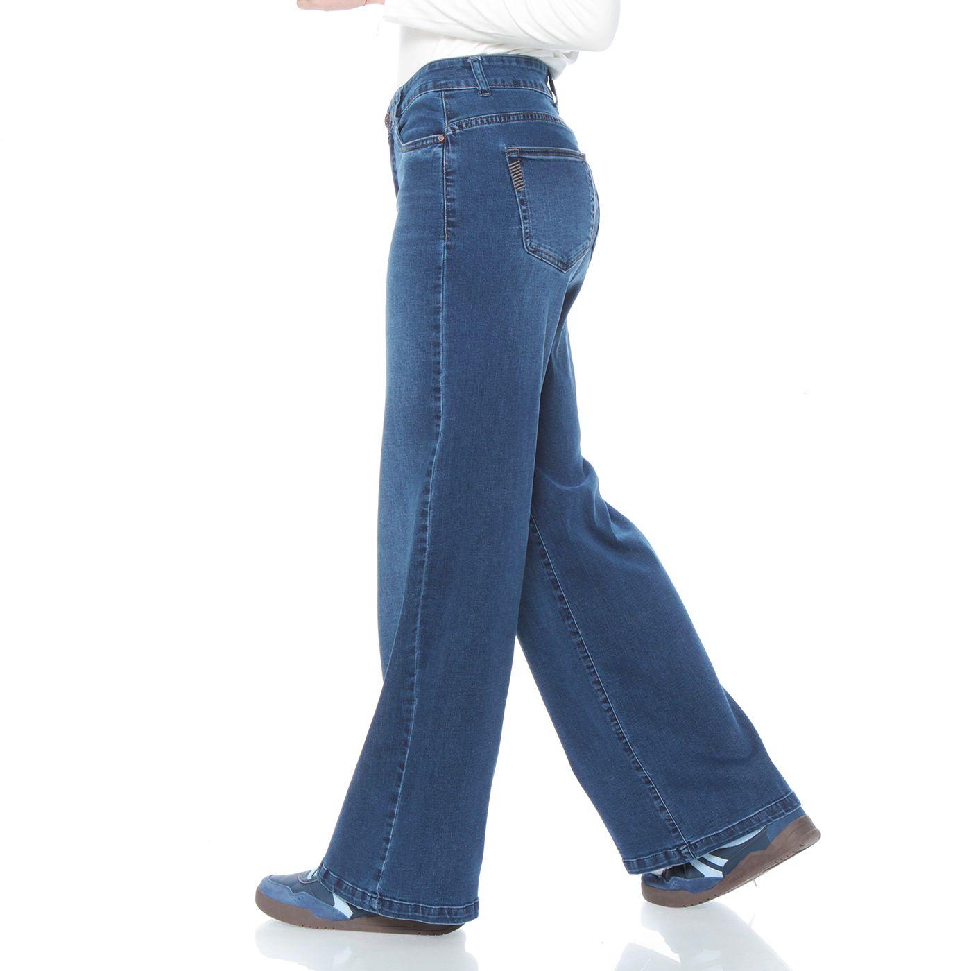 Jeans 1 Boton Wide Leg Tiro Alto Pretina Basica-3