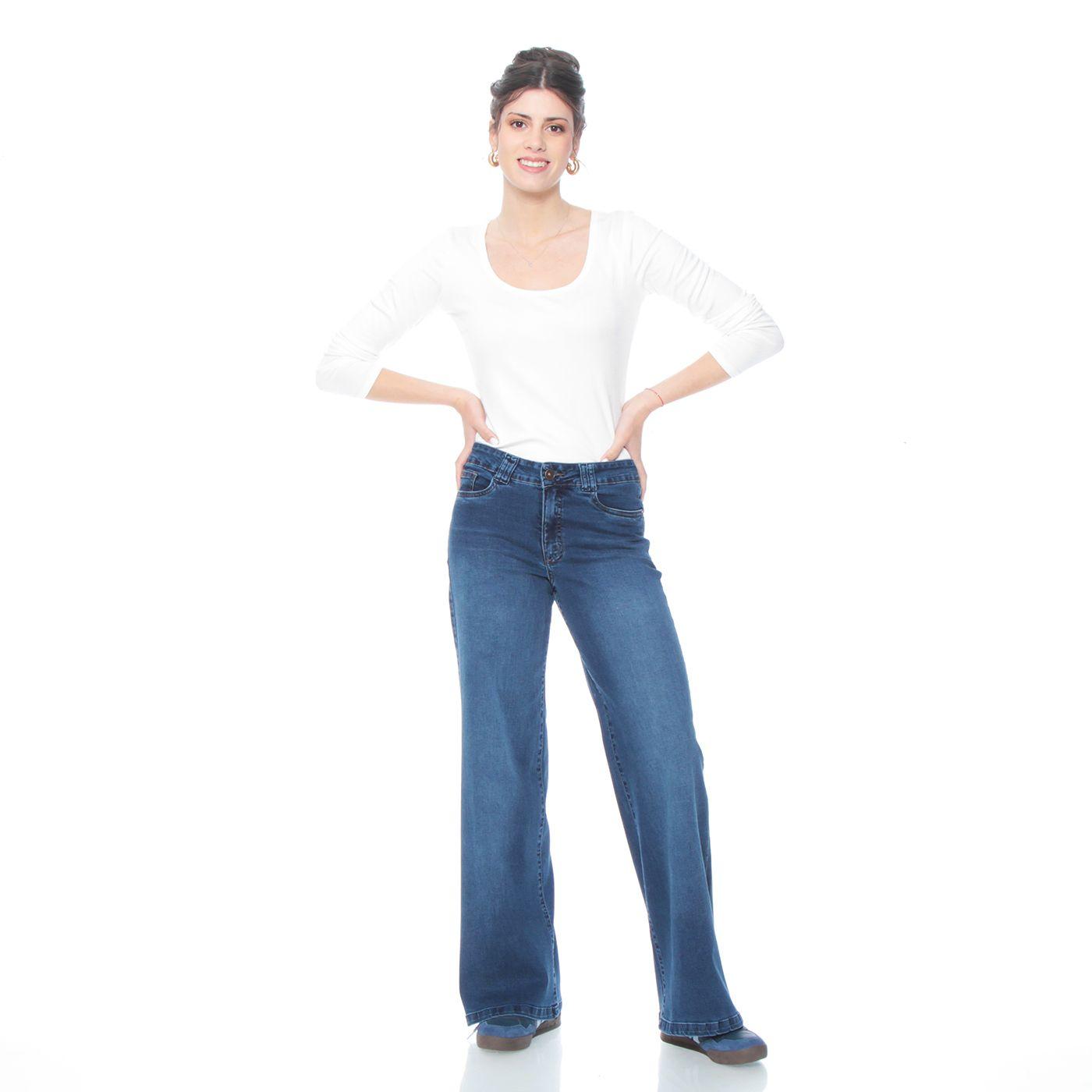Jeans 1 Boton Wide Leg Tiro Alto Pretina Basica-4