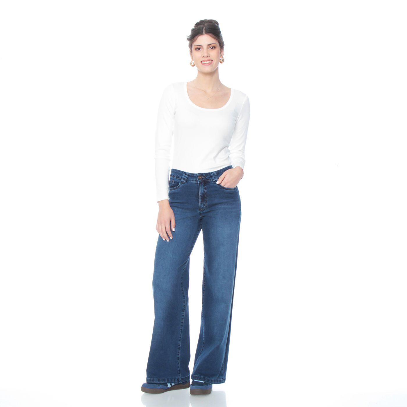 Jeans 1 Boton Wide Leg Tiro Alto Pretina Basica-5