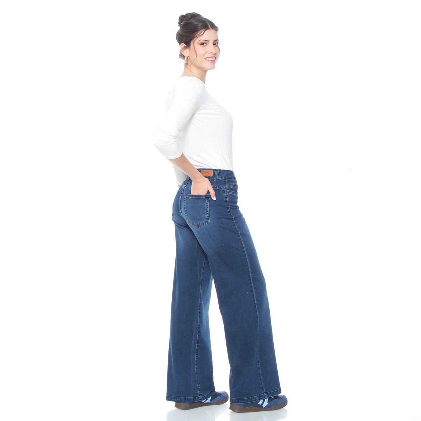 Jeans 1 Boton Wide Leg Tiro Alto Pretina Basica-6