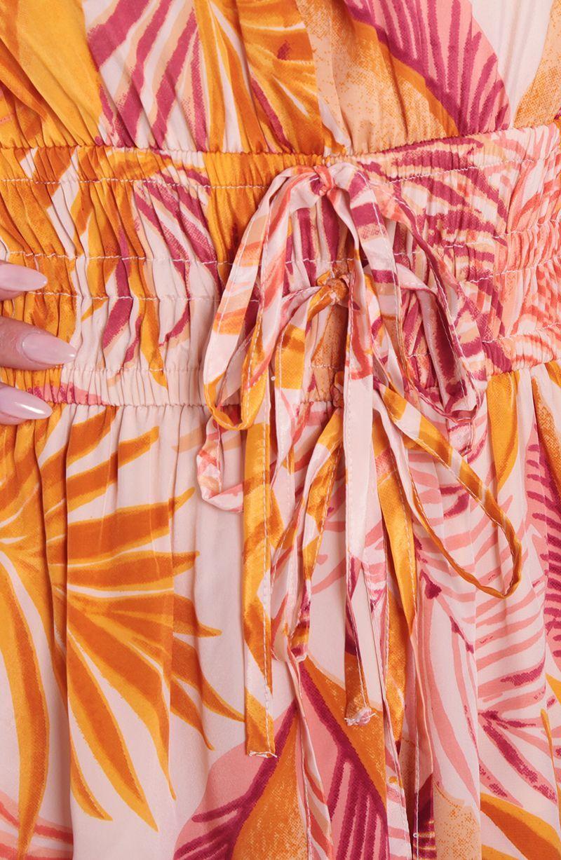 Vestido Estampado Sin Manga Escote V Con Cintura Elasticada-2
