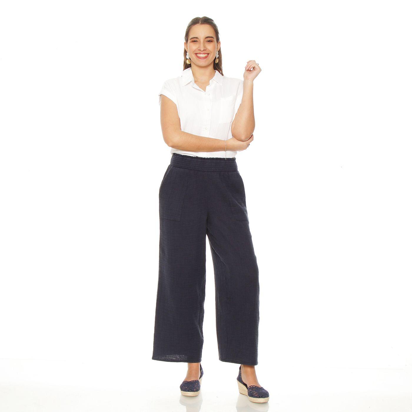 Pantalon Cargo Wide Leg Solido Tiro Altopretina Media  Elasticada-4