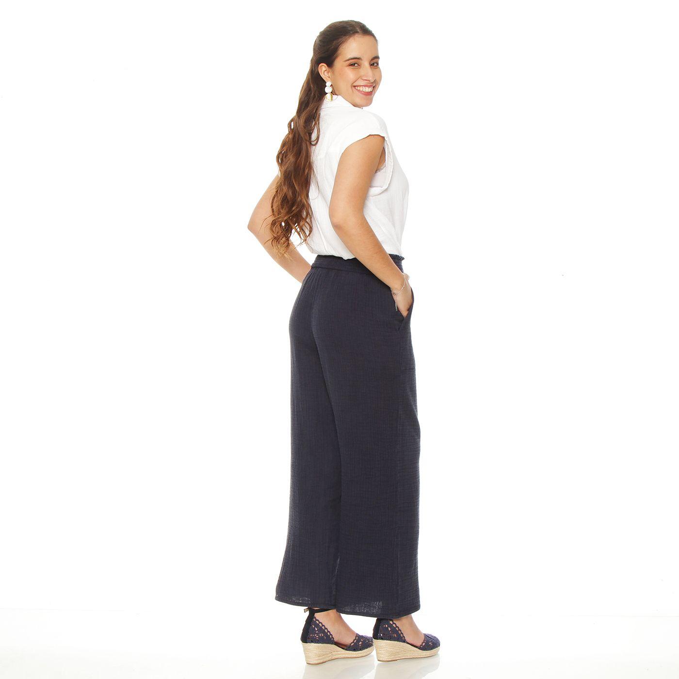 Pantalon Cargo Wide Leg Solido Tiro Altopretina Media  Elasticada-6