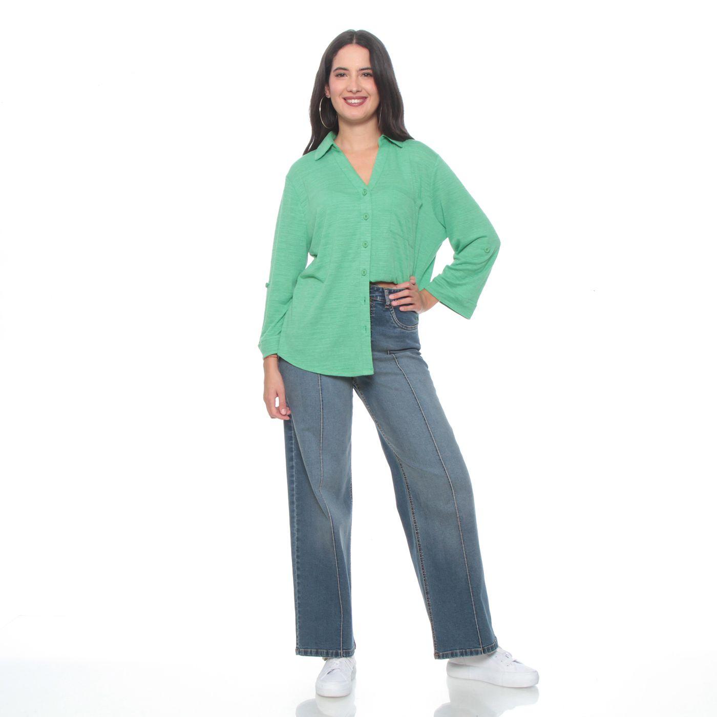 Blusa Manga 3/4 Ajustable Solida Cuello Camisero-2