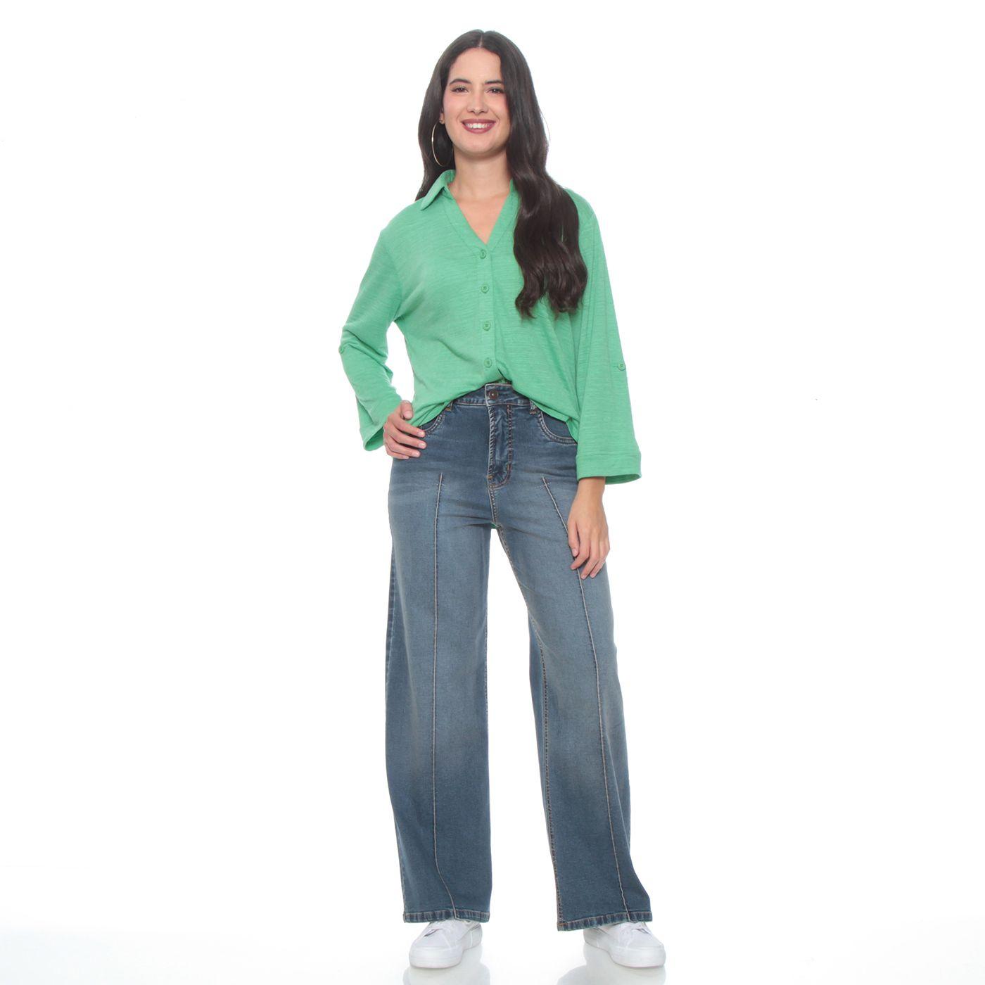 Blusa Manga 3/4 Ajustable Solida Cuello Camisero-3
