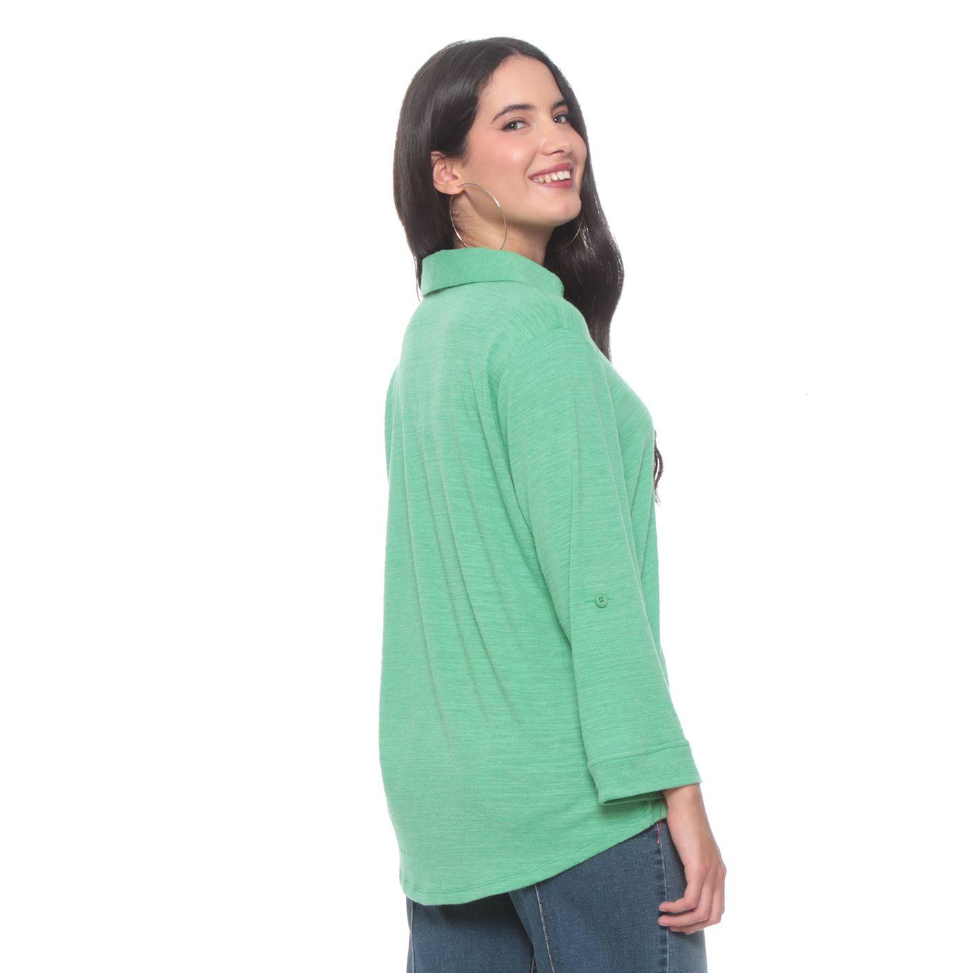 Blusa Manga 3/4 Ajustable Solida Cuello Camisero-4