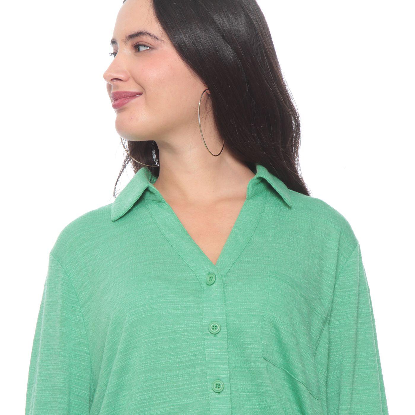 Blusa Manga 3/4 Ajustable Solida Cuello Camisero-5