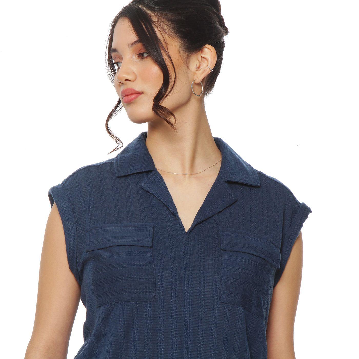 Blusa M/c Solid Abotonada Cuello Camisero Y Bolsillos Tapeta-1