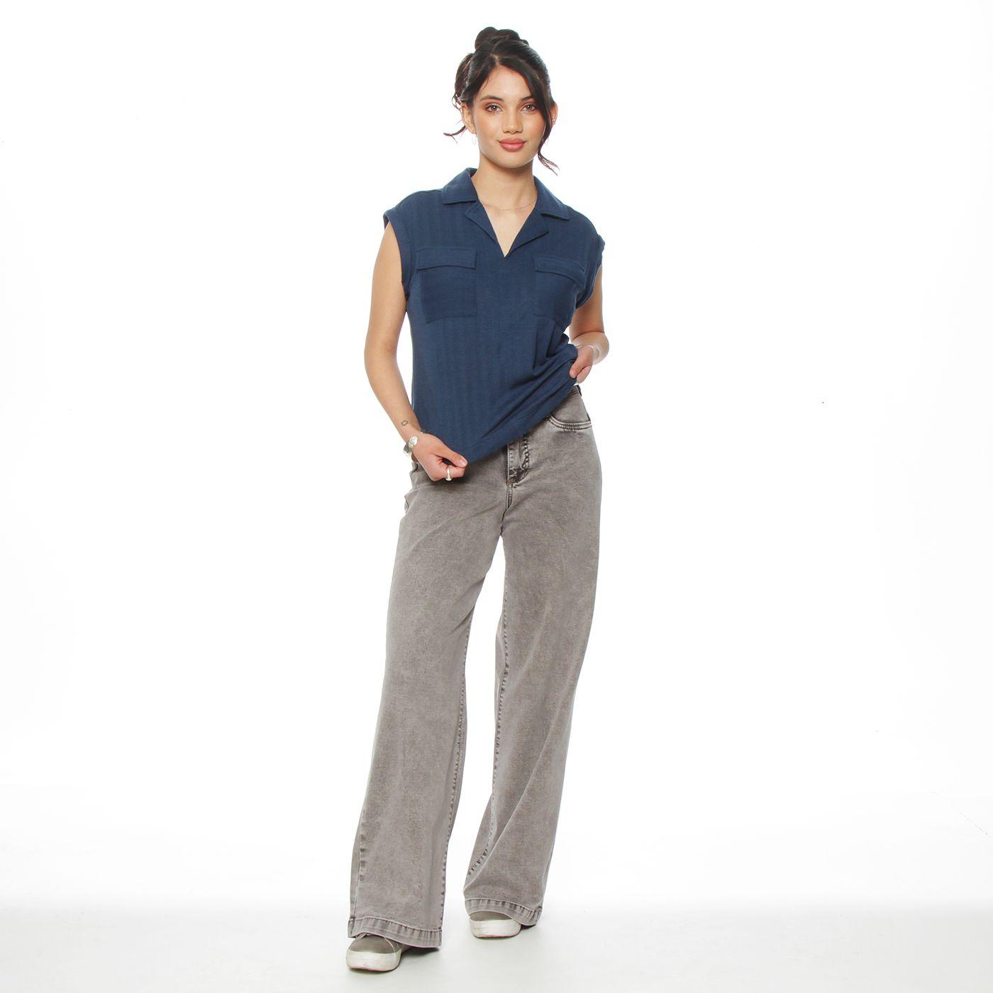 Blusa M/c Solid Abotonada Cuello Camisero Y Bolsillos Tapeta-2