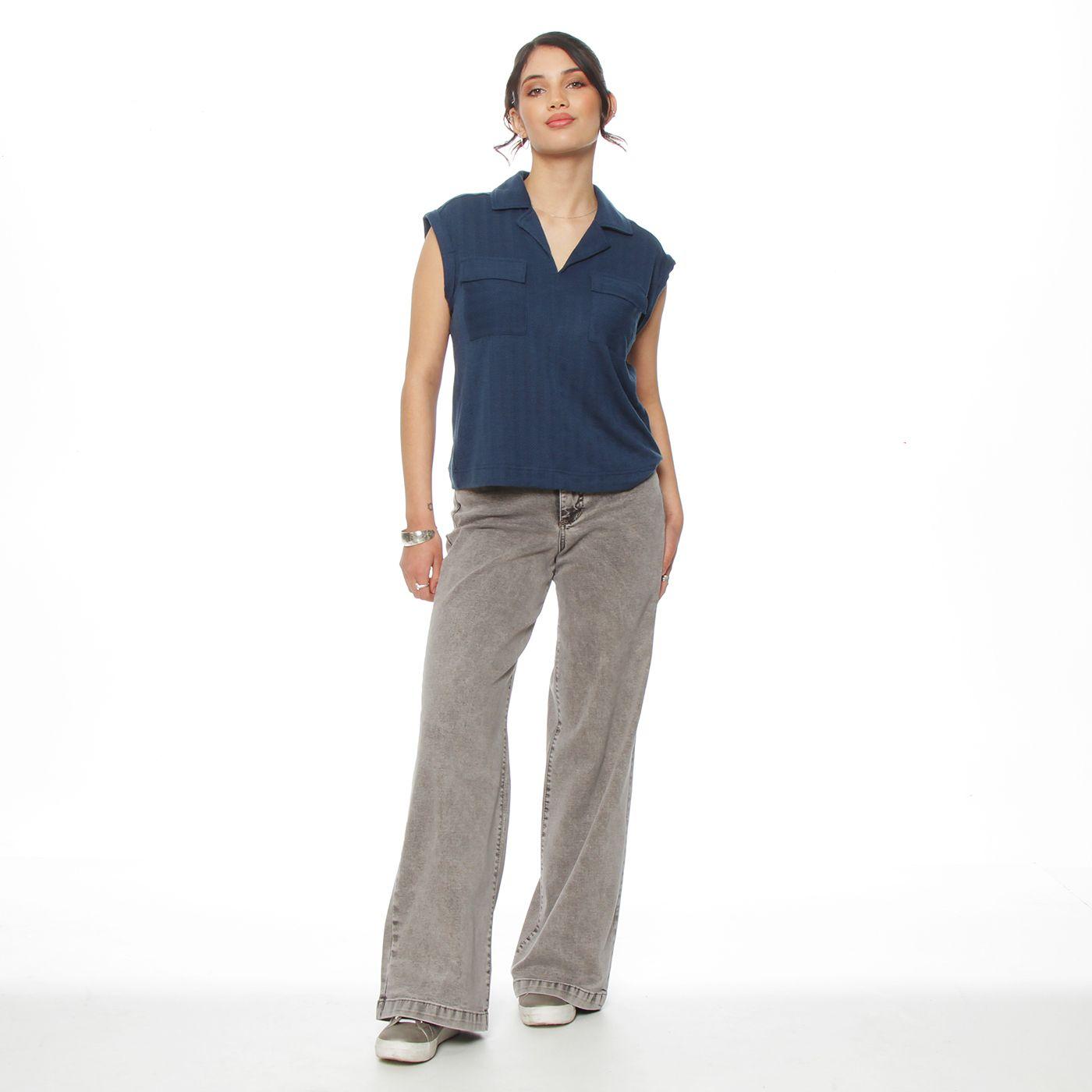 Blusa M/c Solid Abotonada Cuello Camisero Y Bolsillos Tapeta-3