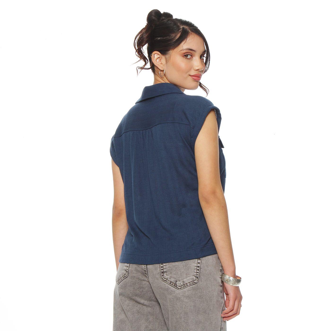 Blusa M/c Solid Abotonada Cuello Camisero Y Bolsillos Tapeta-4