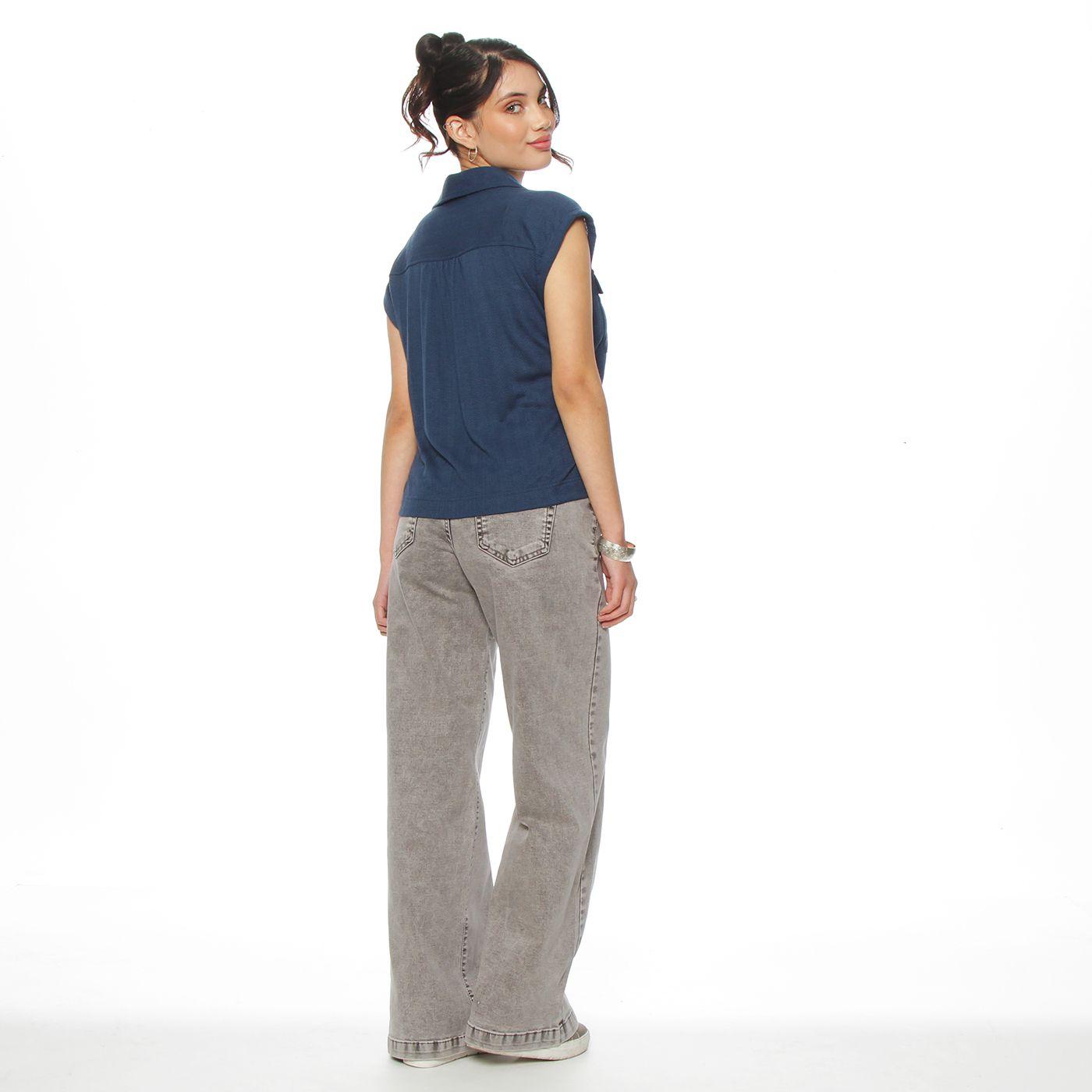 Blusa M/c Solid Abotonada Cuello Camisero Y Bolsillos Tapeta-5