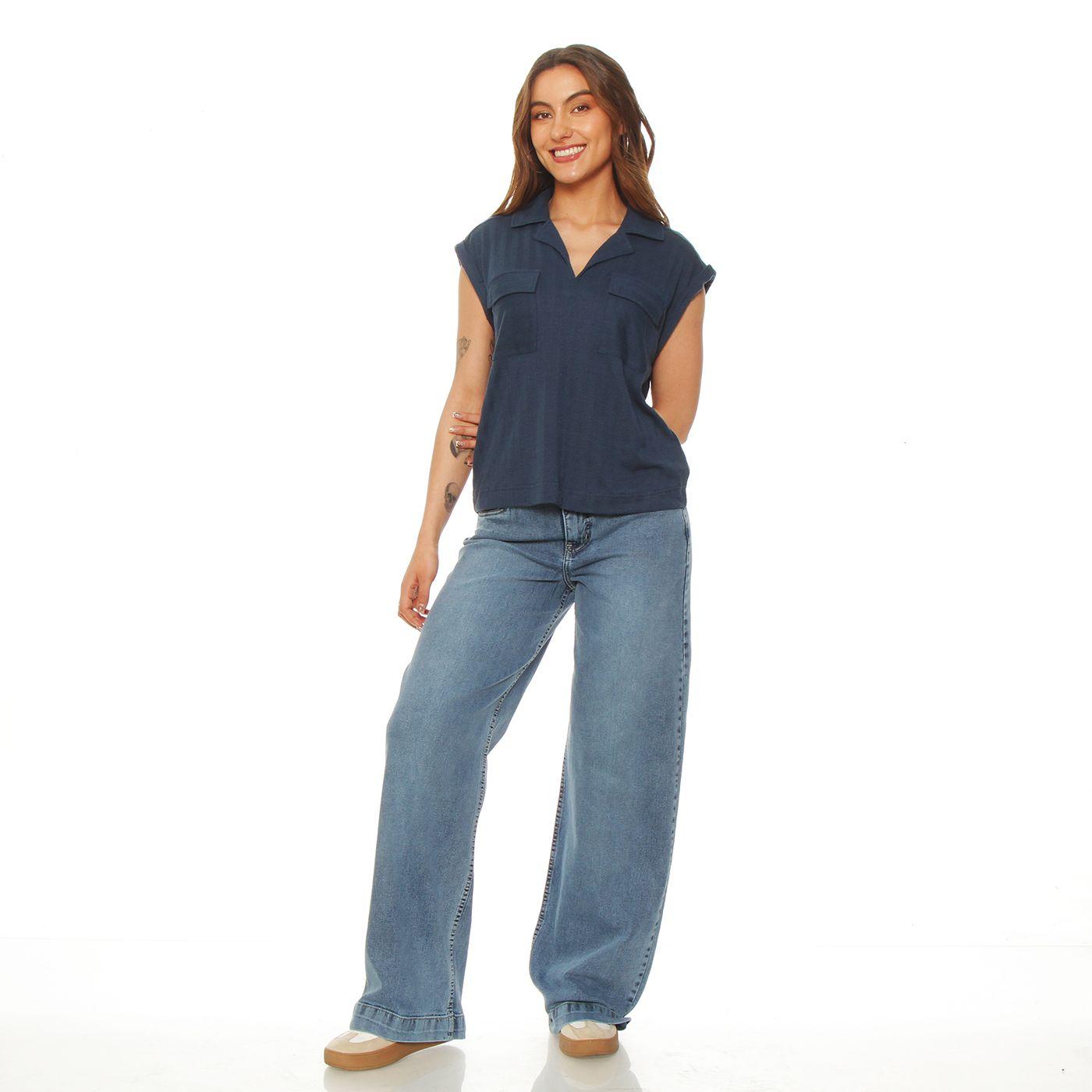 Blusa M/c Solid Abotonada Cuello Camisero Y Bolsillos Tapeta-2